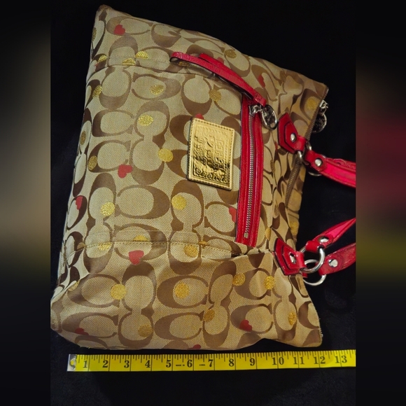 Coach Poppy Limited Ed Secret Admirer Signature Tote Brown & Red - Picture 4 of 15